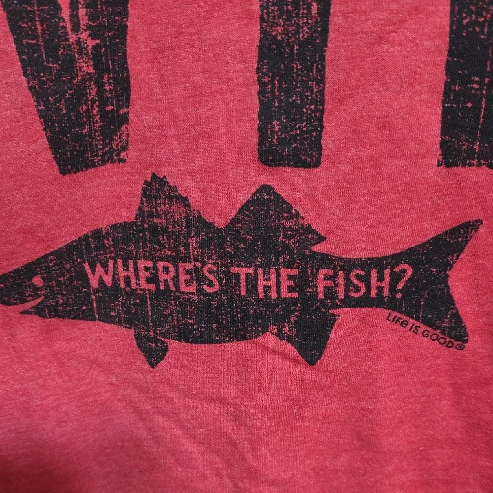 Life Is Good - WTF Where's The Fish? Red T-shirt - Picture 4 of 7